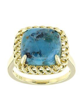 Blue Turquoise 18k Yellow Gold Plated Sterling Silver Ring Size 9
